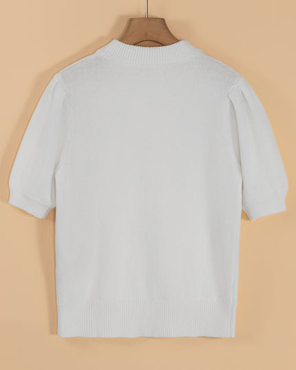 White Touchdown Puff Sleeve Sweater – Game Day Football Graphic Top