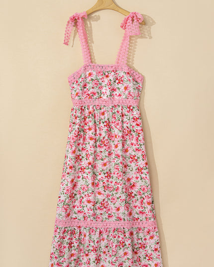 Green Floral Lace Tied Strap Empire Waist Maxi Dress