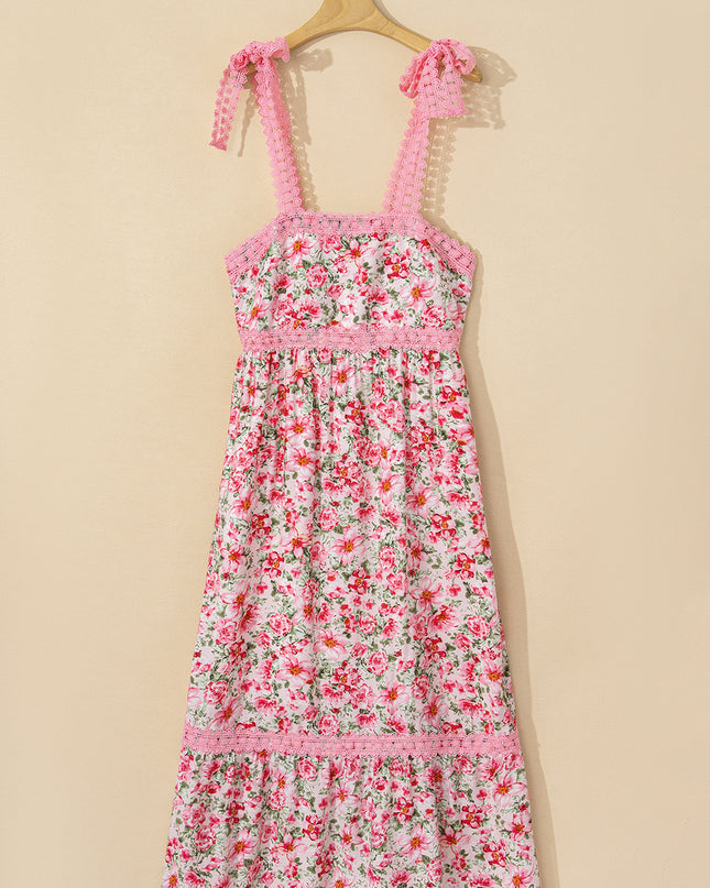 Green Floral Lace Tied Strap Empire Waist Maxi Dress