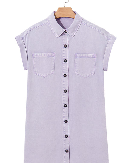 Orchid Petal Double Chest Pocket Denim Shirt Dress