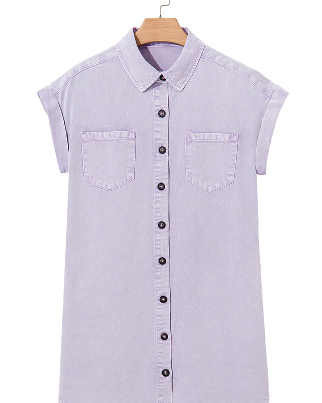 Orchid Petal Double Chest Pocket Denim Shirt Dress