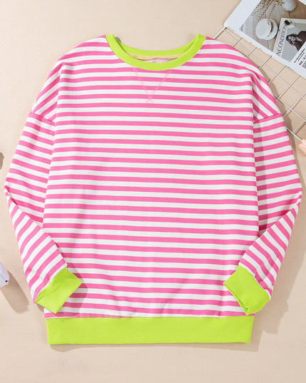 Blue Striped Contrast Trim Drop Shoulder Sweatshirt