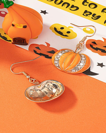 Orange Halloween Rhinestone Pumpkin Hook Earrings