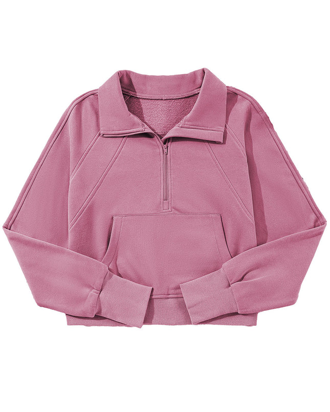 Black Zip Up Stand Collar Ribbed Thumbhole Sleeve Sweatshirt