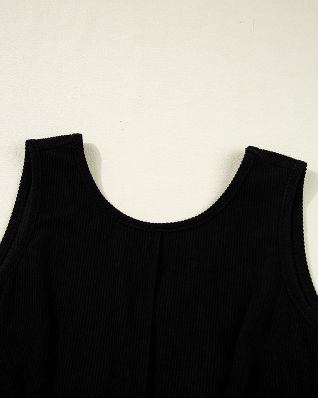Black Corduroy Exposed Seam Sleeveless Mini Dress