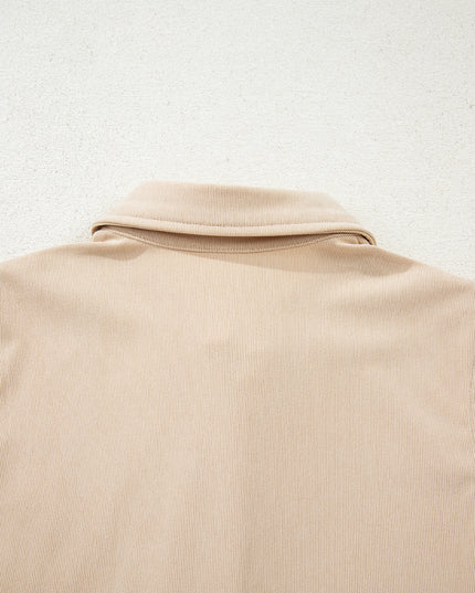 Oatmeal Corduroy Half Button Collared Long Sleeve Mini Dress