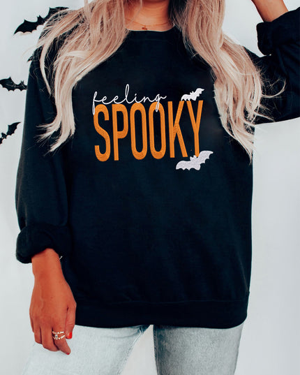 Feeling Spooky Halloween Sweatshirt – Embroidered Graphic Oversized Black Pullover