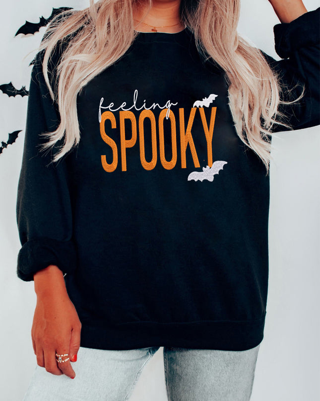 Feeling Spooky Halloween Sweatshirt – Embroidered Graphic Oversized Black Pullover