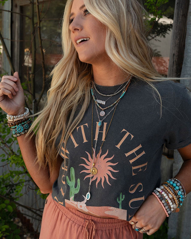 Dark Grey RISE WITH THE SUN Graphic Tee