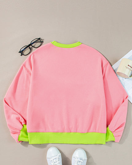 Blue Contrast Trim Bubble Sleeve Sweatshirt