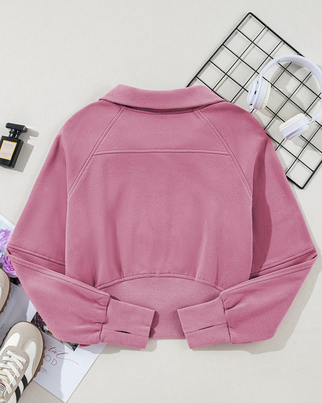 Black Zip Up Stand Collar Ribbed Thumbhole Sleeve Sweatshirt