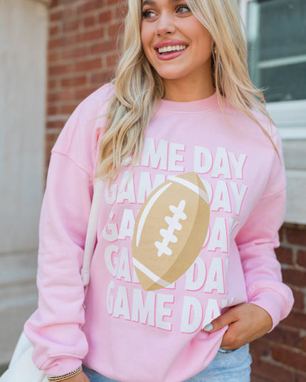 Pink GAME DAY Football Print Casual Sweatshirt