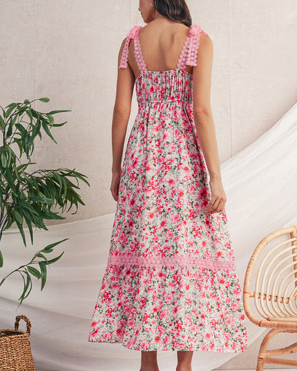 Green Floral Lace Tied Strap Empire Waist Maxi Dress