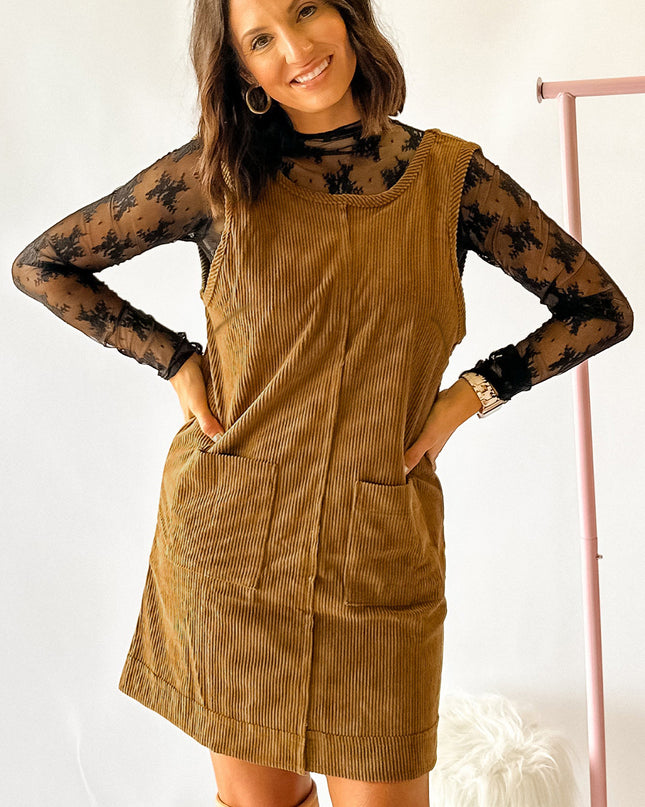 Black Corduroy Exposed Seam Sleeveless Mini Dress
