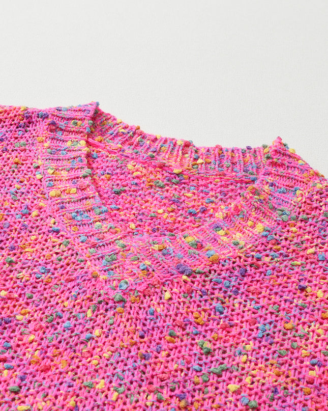 Hot Pink Mixed Color Chunky Knit Sweater