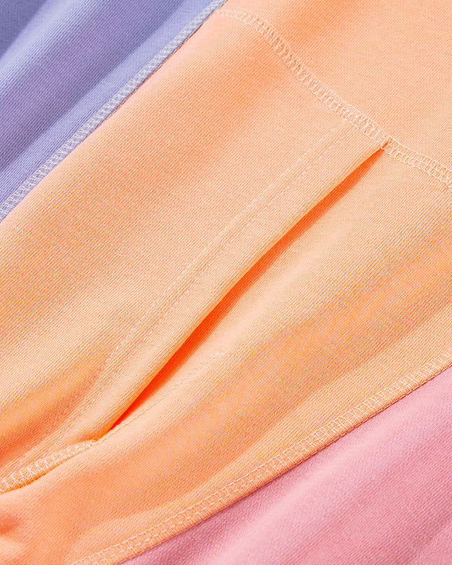Grapefruit Orange Colorblock Patchwork Drop Shoulder Top