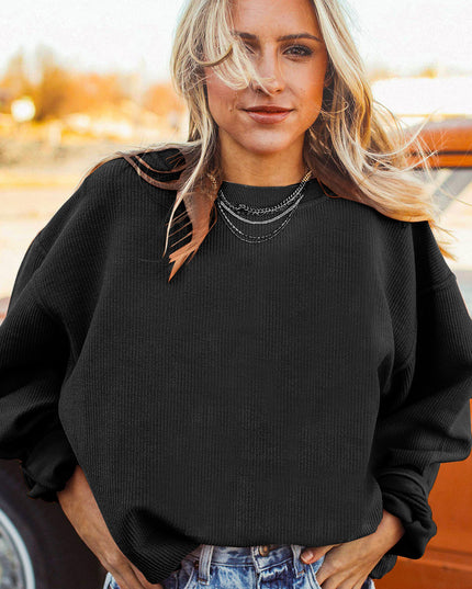 Red Plain Drop Sleeve Rib Knit Oversized Sweatshirt