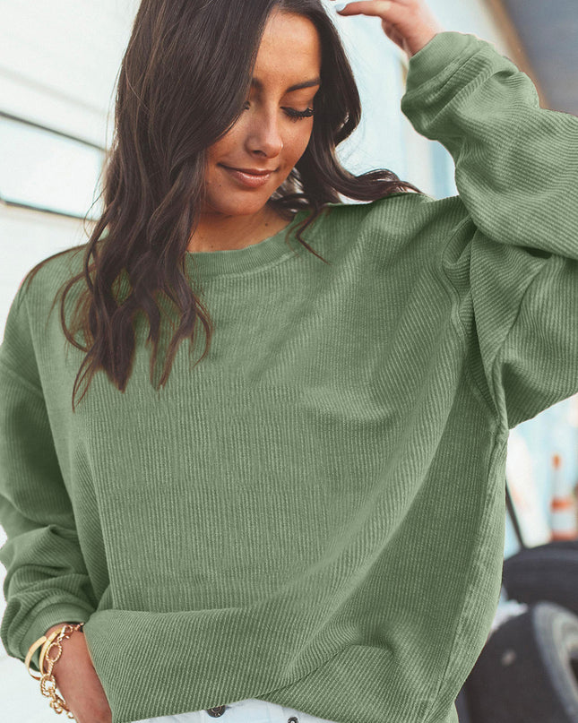 Red Plain Drop Sleeve Rib Knit Oversized Sweatshirt
