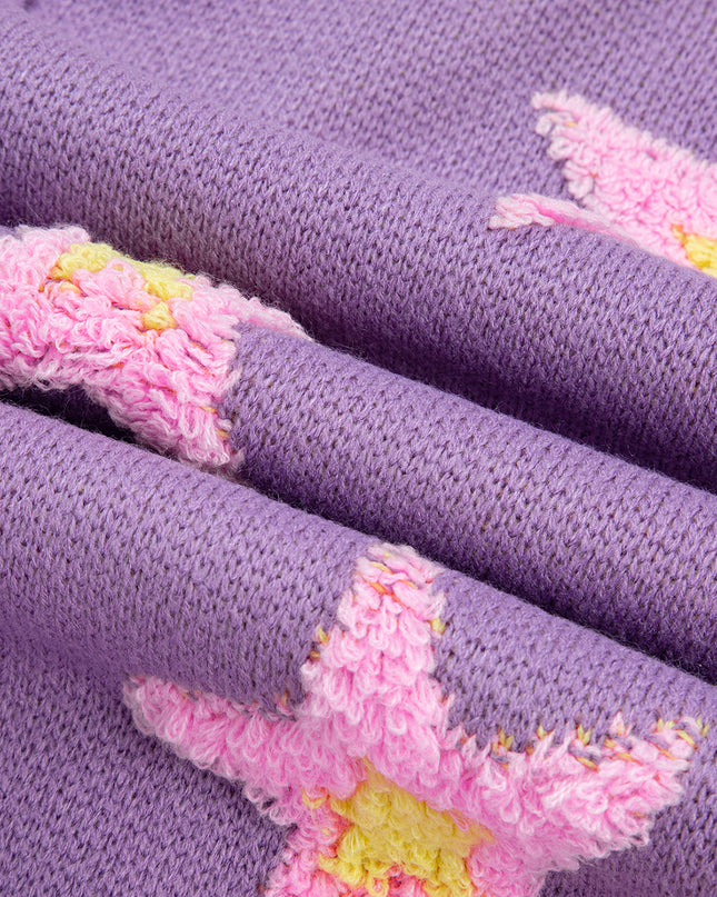 Lavendula Brushed Star Graphic V Neck Drop Shoulder Oversize Sweater