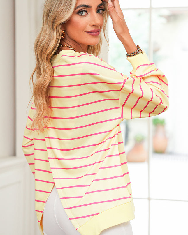 Blue Striped Overlap Detail Drop Shoulder Pullover Sweatshirt