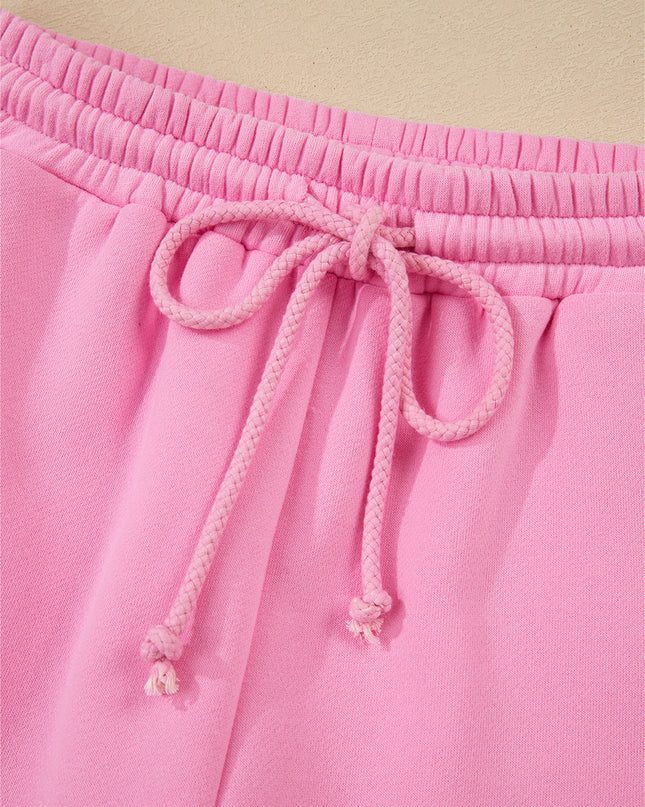 Strawberry Pink Colorblock Pullover and Drawstring Shorts Set
