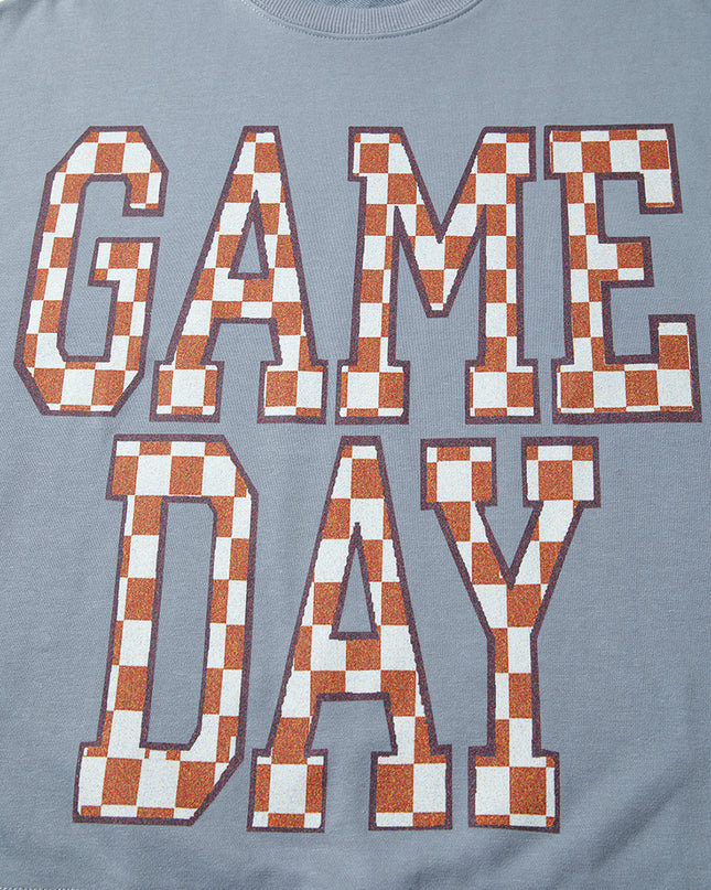 Sleet GAME DAY Checkered Letter Graphic Oversized Sweatshirt