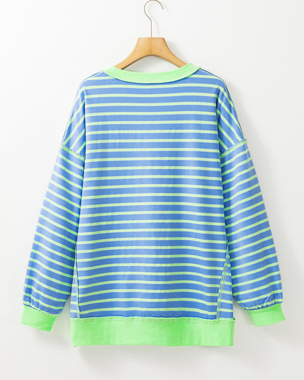 Pink Stripe Contrast Trim High Low Tunic Sweatshirt