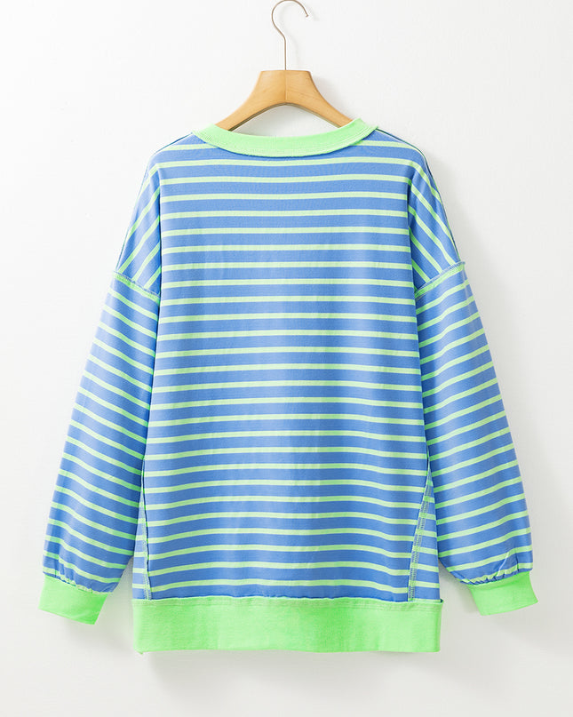 Pink Stripe Contrast Trim High Low Tunic Sweatshirt