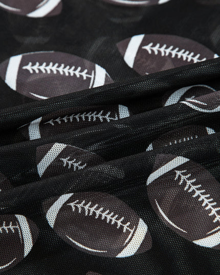 Black Game Day Football Mesh Sheer Long Sleeve Top