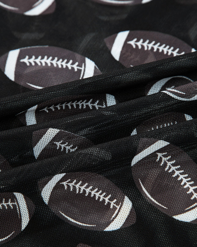 Black Game Day Football Mesh Sheer Long Sleeve Top