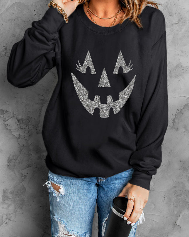 Black Spooky Halloween Graphic Baggy Sweatshirt
