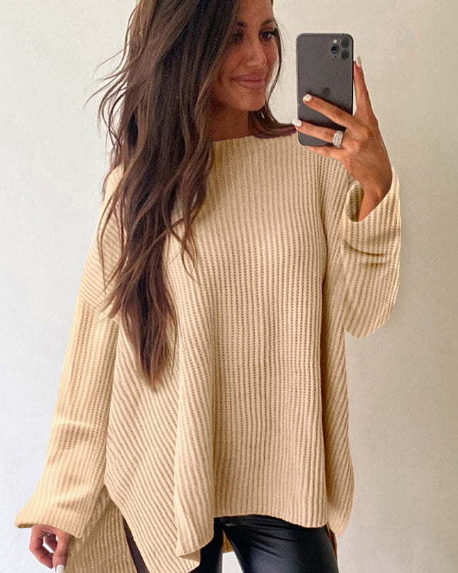 Apricot Oversized Sweater – Side Slit Cozy Knit Pullover