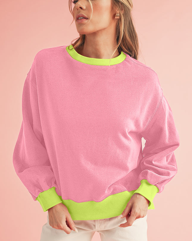 Blue Contrast Trim Bubble Sleeve Sweatshirt