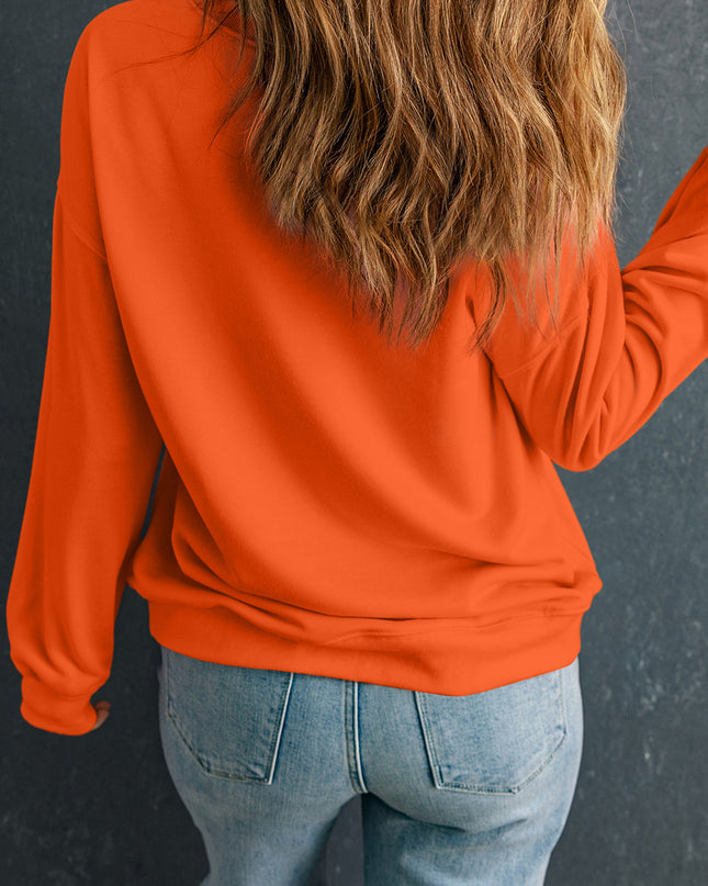 Black Sequin Halloween Ghost Patched Drop Shoulder Sweatshirt