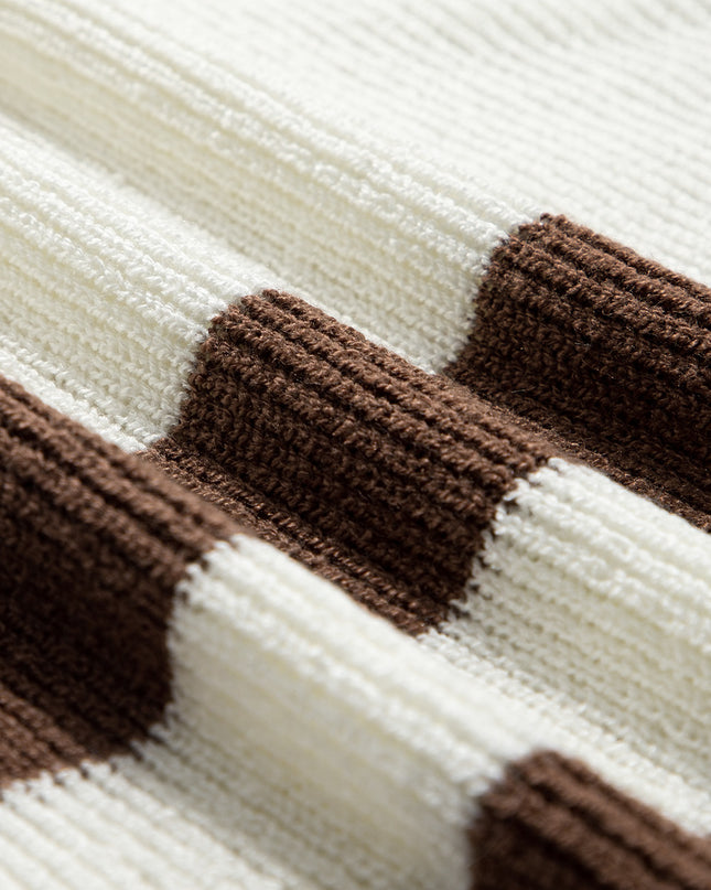 Brown Stripe Cropped Drop Sleeve Sweater