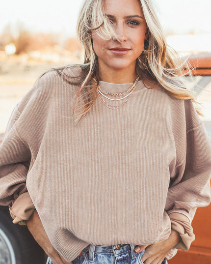 Red Plain Drop Sleeve Rib Knit Oversized Sweatshirt
