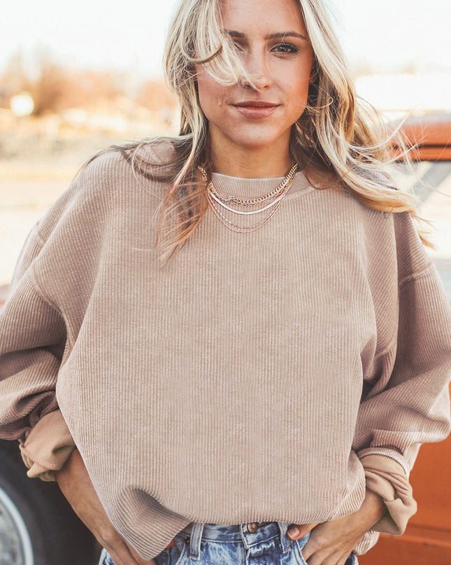 Red Plain Drop Sleeve Rib Knit Oversized Sweatshirt