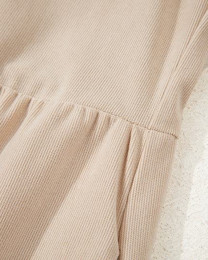 Oatmeal Corduroy Half Button Collared Long Sleeve Mini Dress