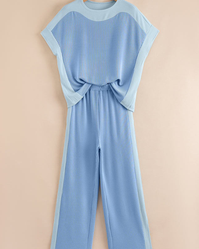 Sachet Pink Colorblock Patchwork Corded Pants Set