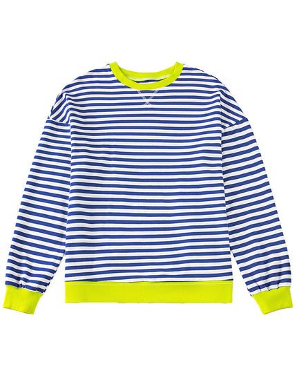 Blue Striped Contrast Trim Drop Shoulder Sweatshirt