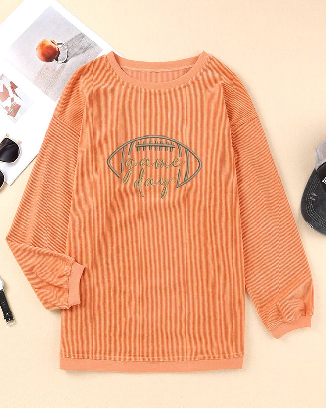 Dark Blue Football Graphic Drop Shoulder Game Day Corded Sweatshirt