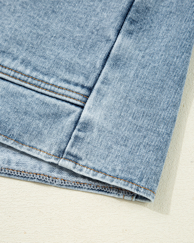Myosotis Scallop Trim Collar Pocket Button Up Denim Jacket
