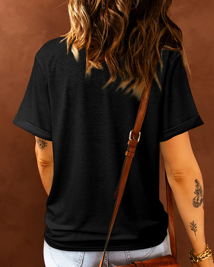 Black Sequin Bow Ghost Patched Halloween Graphic Tee
