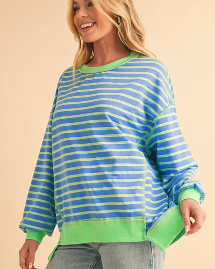 Pink Stripe Contrast Trim High Low Tunic Sweatshirt