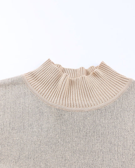 Khaki Leopard Casual Side Slit High Neck Oversized Sweater