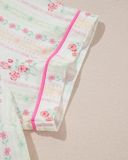 Pink Polka Dot and Bow Print Ruffle Hem Shorts Pajama Set