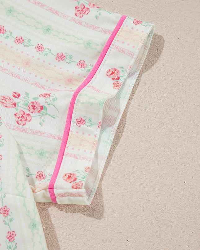 Pink Polka Dot and Bow Print Ruffle Hem Shorts Pajama Set