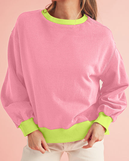Blue Contrast Trim Bubble Sleeve Sweatshirt