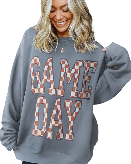 Sleet GAME DAY Checkered Letter Graphic Oversized Sweatshirt