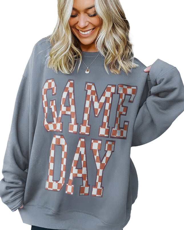 Sleet GAME DAY Checkered Letter Graphic Oversized Sweatshirt